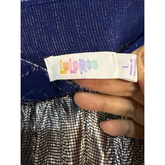 LuLaRoe‎ Metallic A-Line Skirt With Blue Elastic Waistband Size L - Picture 3 of 8